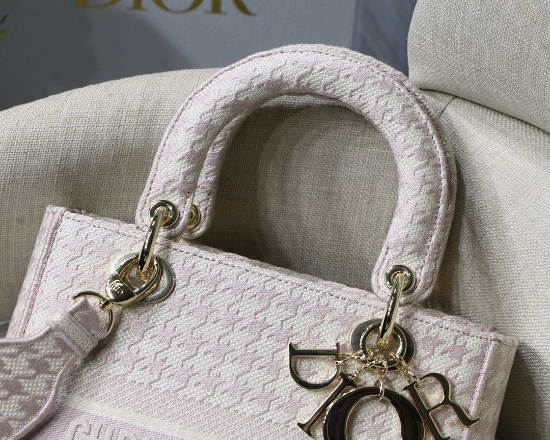 Christian Dior Medium Lady D-Lite Bag Houndstooth Embroidery, Pink/White, For Women Women’s Handbags, Shoulder Bags, Crossbody Bags, 24cm CD