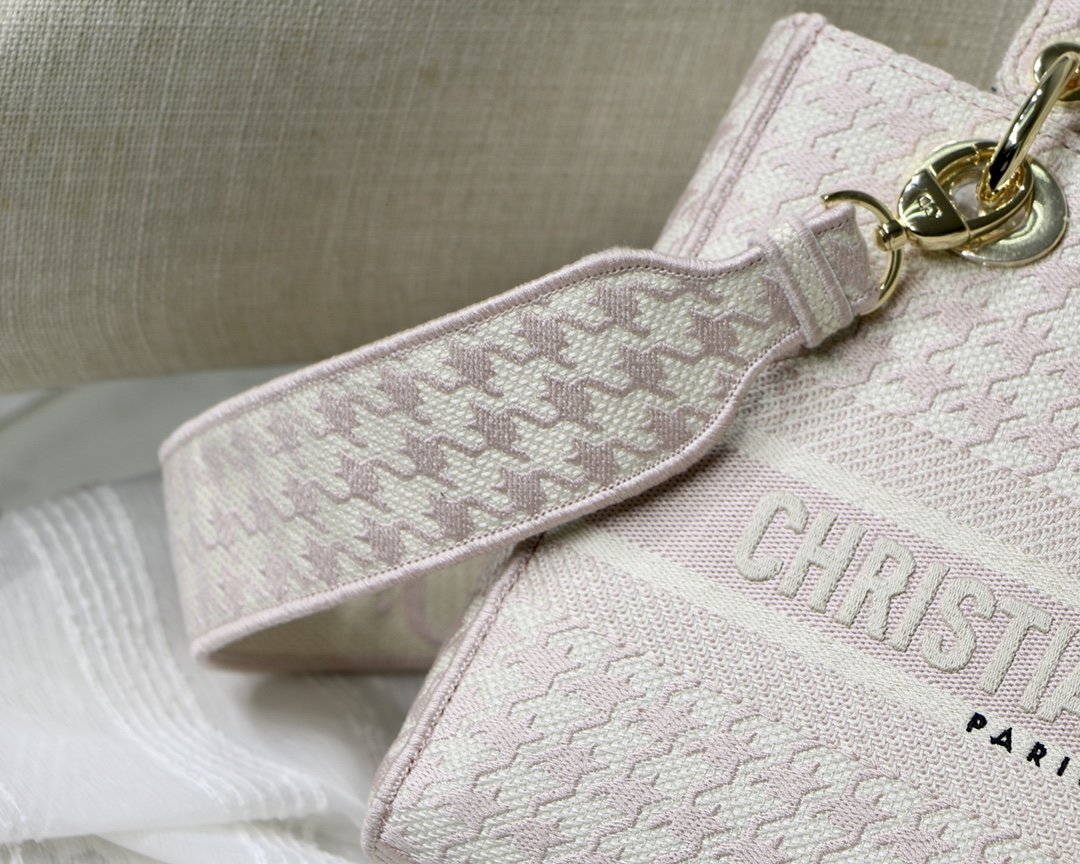 Christian Dior Medium Lady D-Lite Bag Houndstooth Embroidery, Pink/White, For Women Women’s Handbags, Shoulder Bags, Crossbody Bags, 24cm CD
