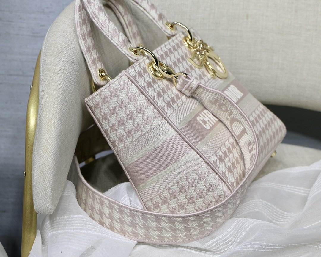 Christian Dior Medium Lady D-Lite Bag Houndstooth Embroidery, Pink/White, For Women Women’s Handbags, Shoulder Bags, Crossbody Bags, 24cm CD