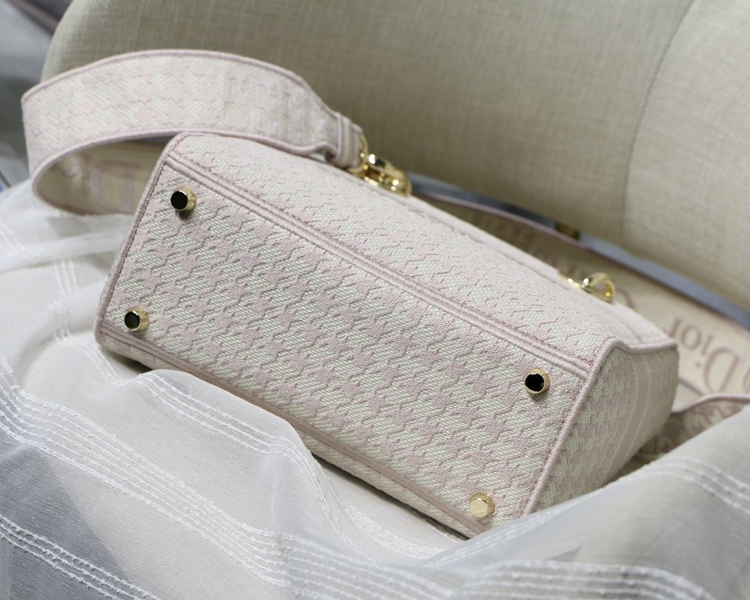 Christian Dior Medium Lady D-Lite Bag Houndstooth Embroidery, Pink/White, For Women Women’s Handbags, Shoulder Bags, Crossbody Bags, 24cm CD