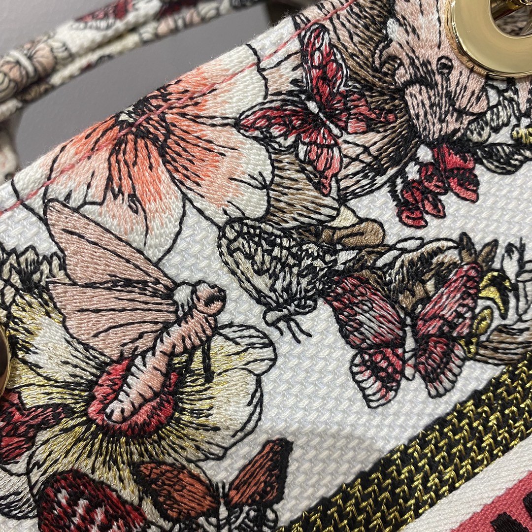 Christian Dior Medium Lady D-Lite Bag Multicolor Butterfly Embroidery, Red/Latte, For Women Women’s Handbags, 24cm CDORHQ_
