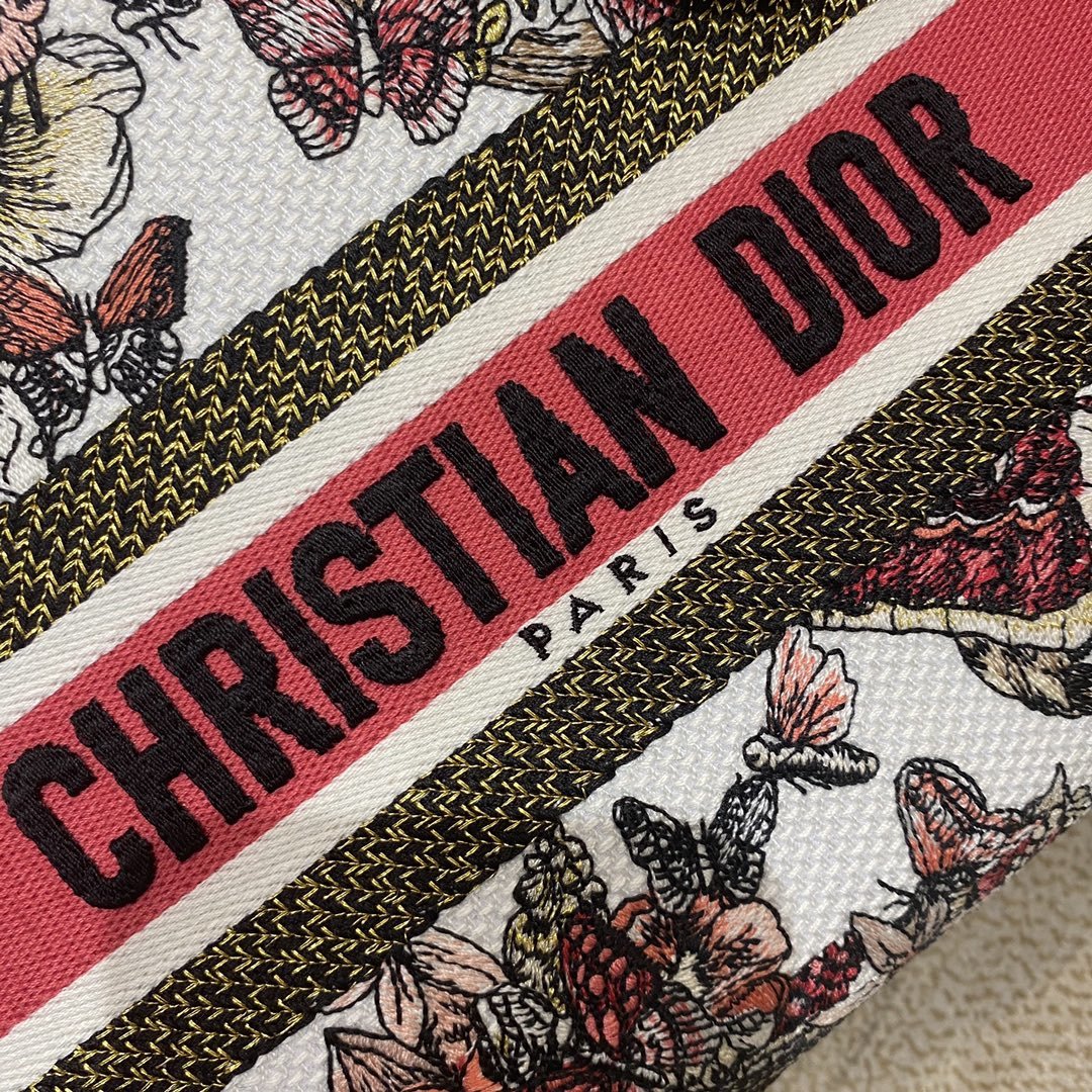 Christian Dior Medium Lady D-Lite Bag Multicolor Butterfly Embroidery, Red/Latte, For Women Women’s Handbags, 24cm CDORHQ_