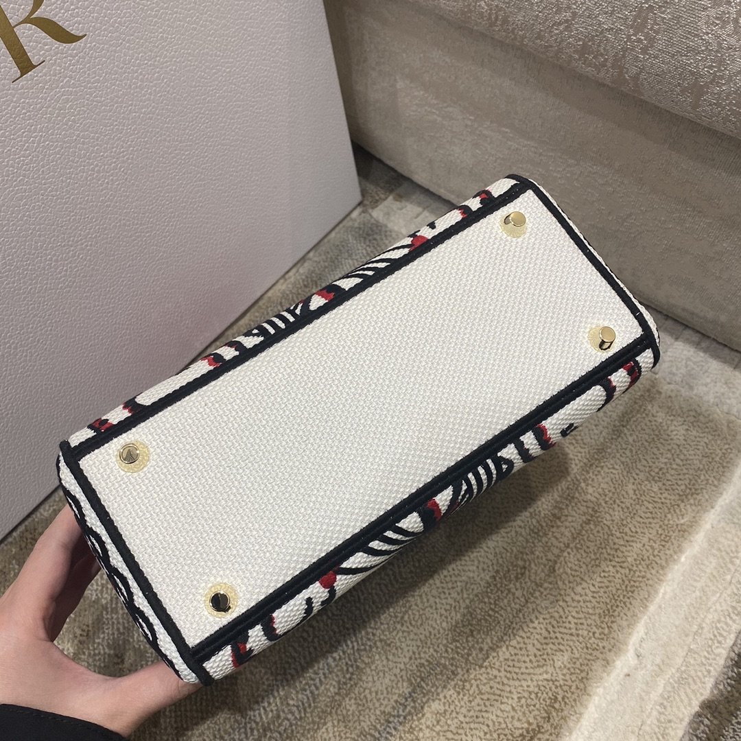 Christian Dior Medium Lady D-Lite Bag Multicolor Cupidon Embroidery, Red/Latte, For Women Women’s Handbags, 24cm CDOTQG_