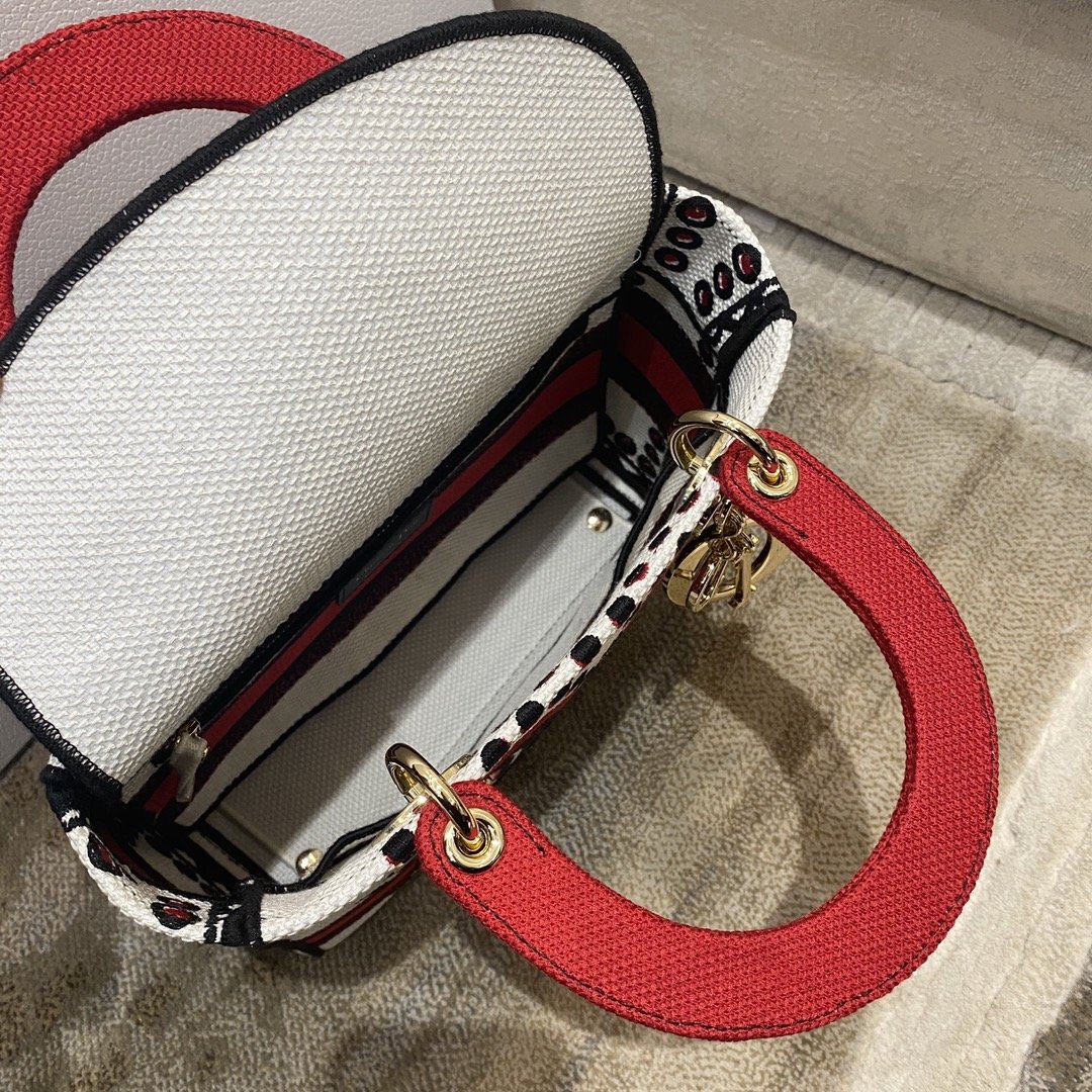 Christian Dior Medium Lady D-Lite Bag Multicolor Cupidon Embroidery, Red/Latte, For Women Women’s Handbags, 24cm CDOTQG_