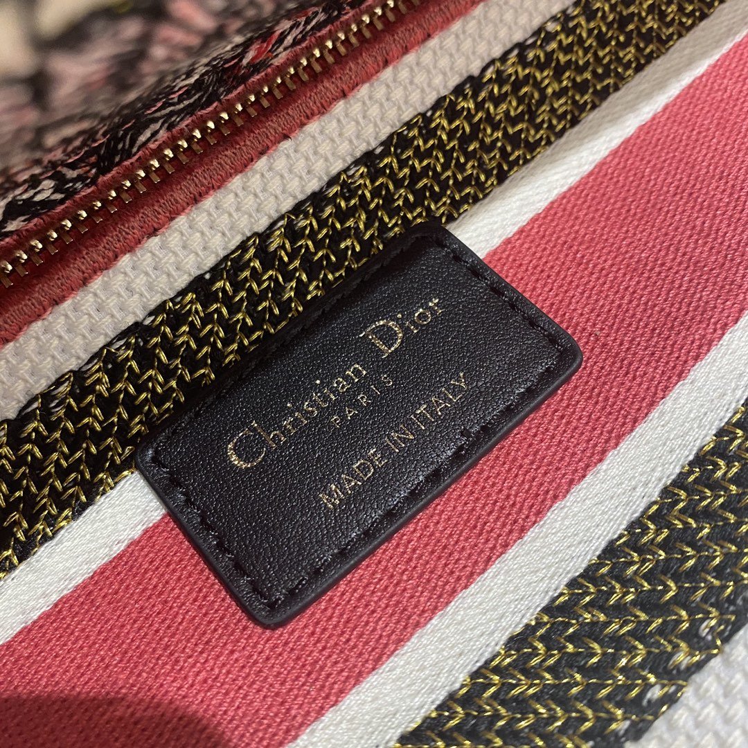 Christian Dior Medium Lady D-Lite Bag Multicolor Cupidon Embroidery, Red/Latte, For Women Women’s Handbags, 24cm CDOTQG_