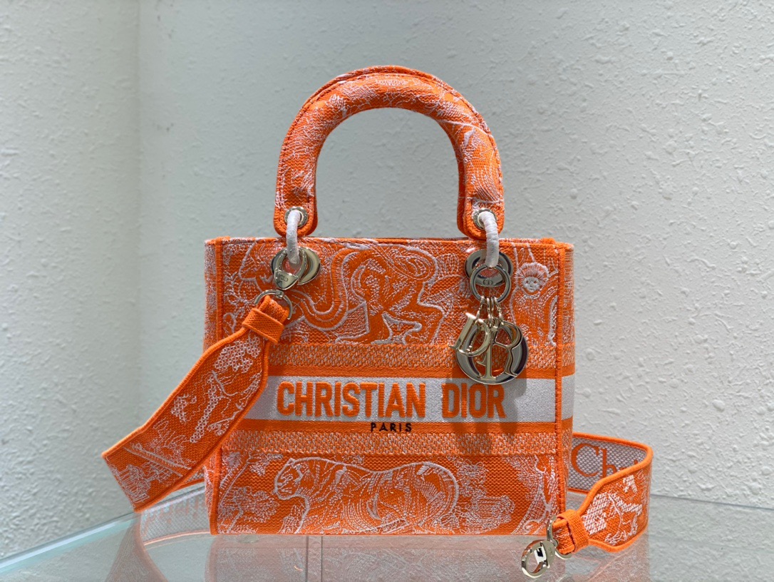 Christian Dior Medium Lady D-Lite Bag Orange, For Women, Women’s Handbags 24cm/9.5in CDOROC_