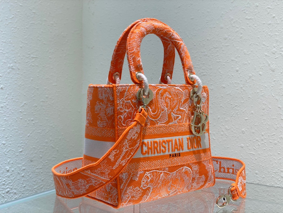 Christian Dior Medium Lady D-Lite Bag Orange, For Women, Women’s Handbags 24cm/9.5in CDOROC_