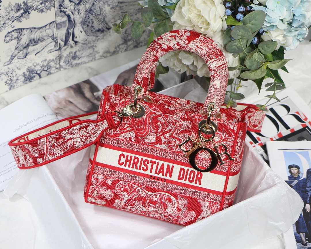 Christian Dior Medium Lady D-Lite Bag Red, For Women, Women’s Handbags 24cm/9.5in CD