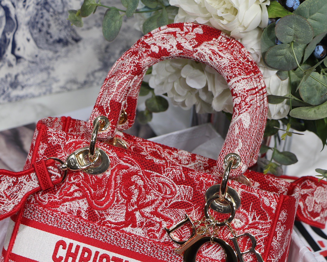 Christian Dior Medium Lady D-Lite Bag Red, For Women, Women’s Handbags 24cm/9.5in CD
