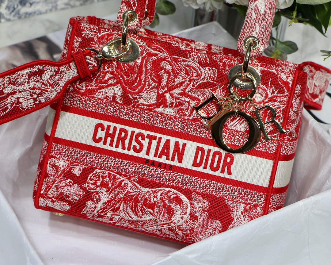 Christian Dior Medium Lady D-Lite Bag Red, For Women, Women’s Handbags 24cm/9.5in CD