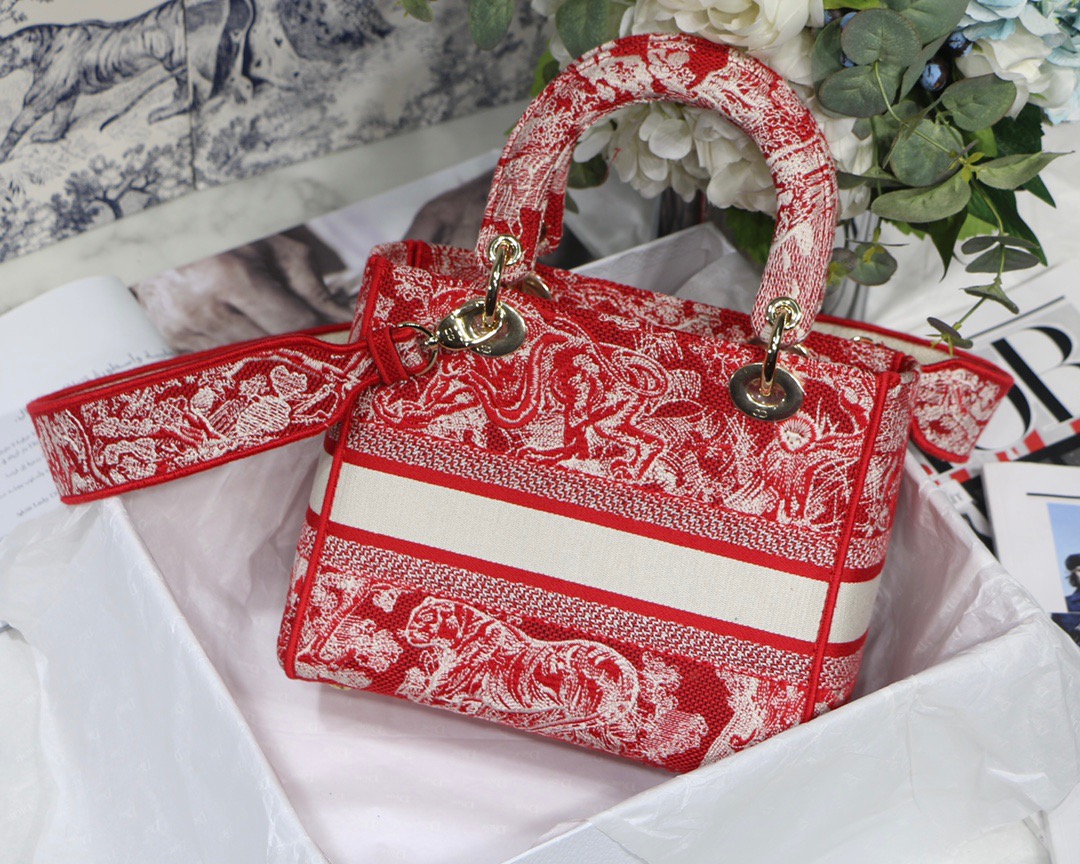 Christian Dior Medium Lady D-Lite Bag Red, For Women, Women’s Handbags 24cm/9.5in CD