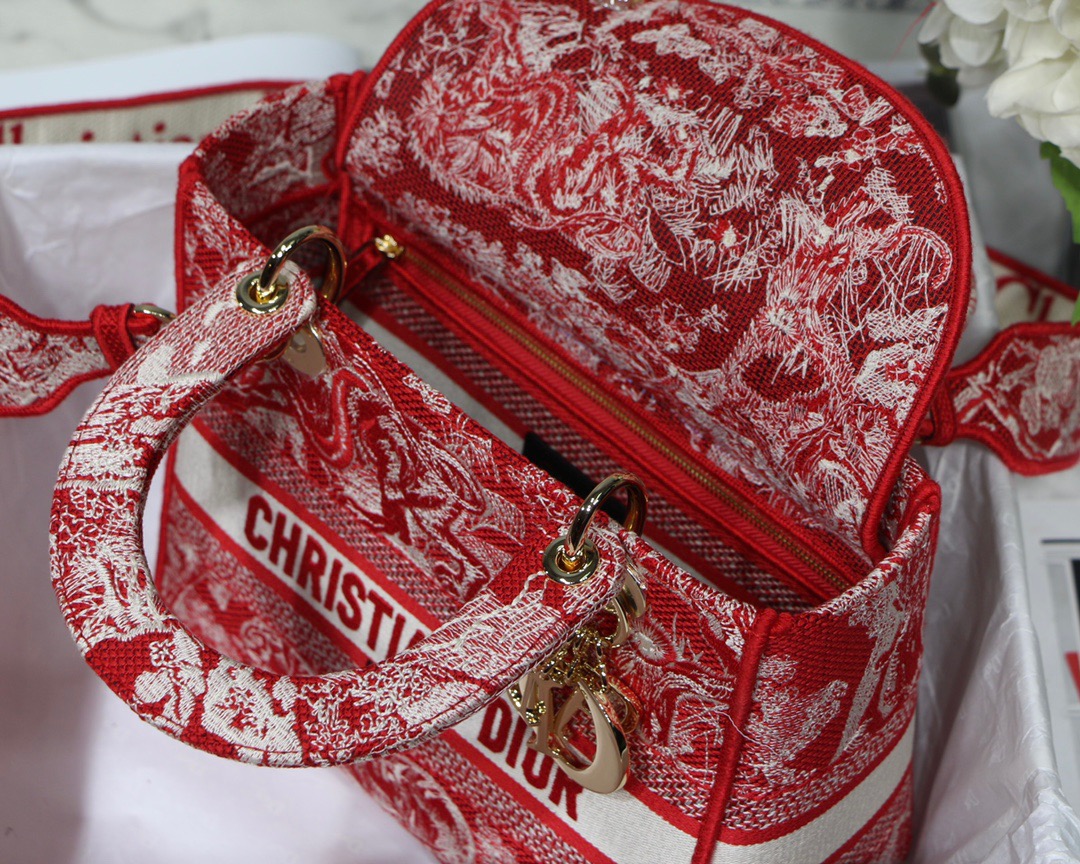 Christian Dior Medium Lady D-Lite Bag Red, For Women, Women’s Handbags 24cm/9.5in CD