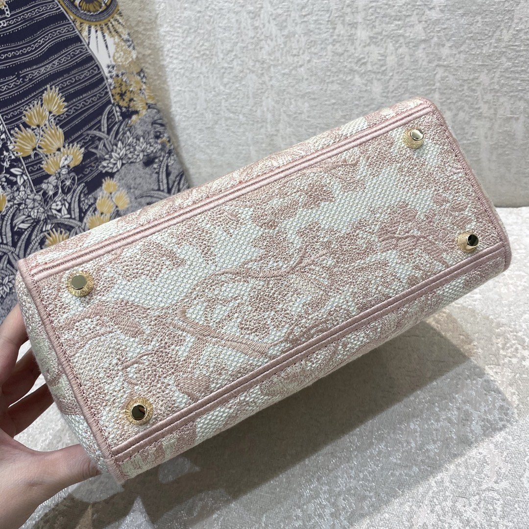 Christian Dior Medium Lady D-Lite Bag Rose Des Vents Toile de Jouy Embroidery, Pink, For Women Women’s Handbags, 24cm CDOTDT_
