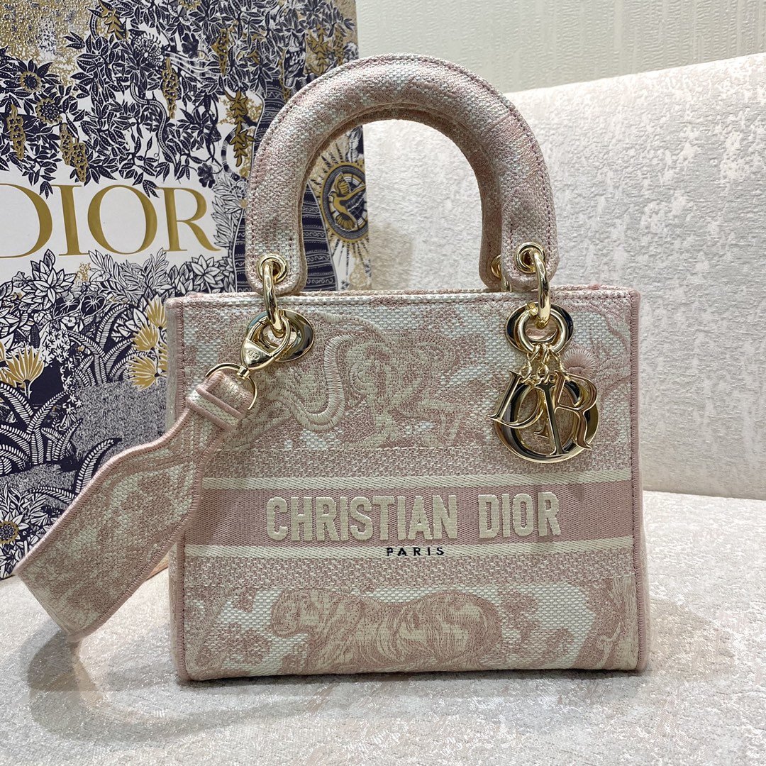 Christian Dior Medium Lady D-Lite Bag Rose Des Vents Toile de Jouy Embroidery, Pink, For Women Women’s Handbags, 24cm CDOTDT_