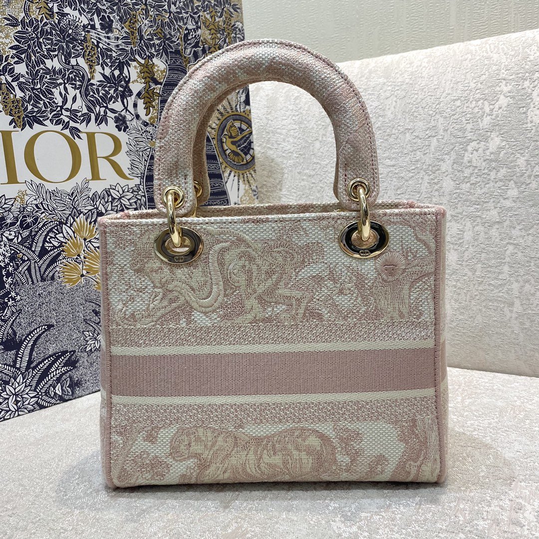Christian Dior Medium Lady D-Lite Bag Rose Des Vents Toile de Jouy Embroidery, Pink, For Women Women’s Handbags, 24cm CDOTDT_