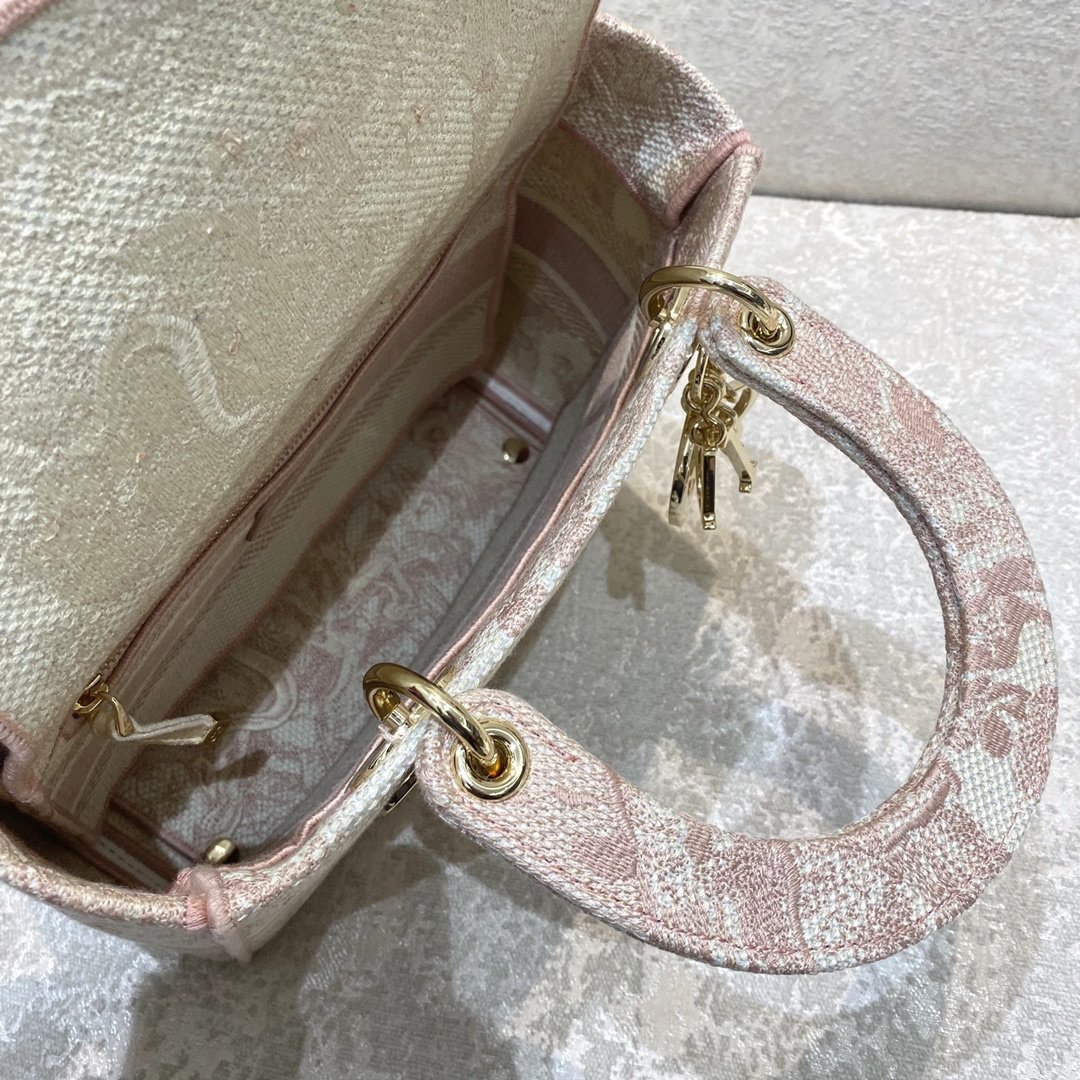 Christian Dior Medium Lady D-Lite Bag Rose Des Vents Toile de Jouy Embroidery, Pink, For Women Women’s Handbags, 24cm CDOTDT_
