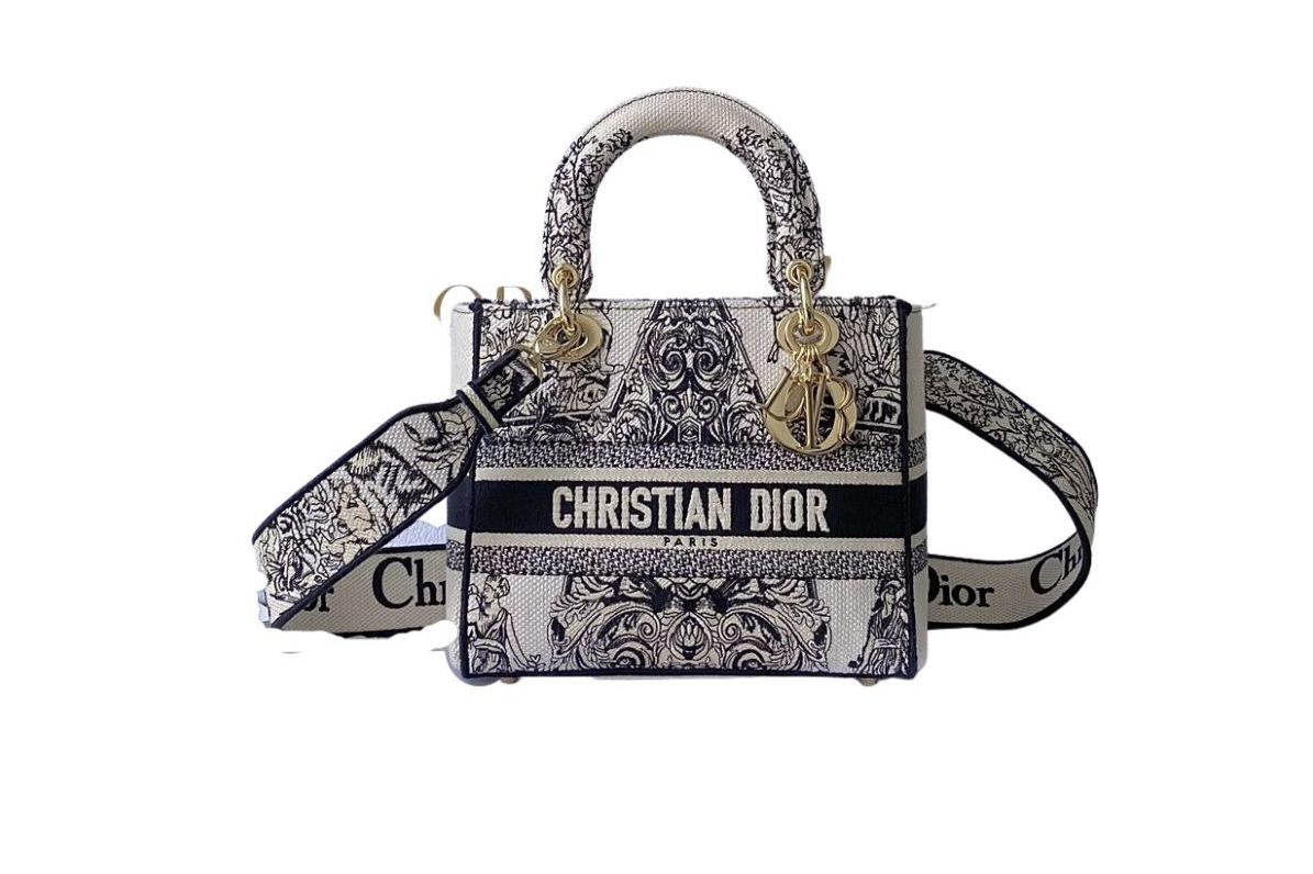 Christian Dior Medium Lady D-Lite Bag White For Women 9.5in/ 24cm