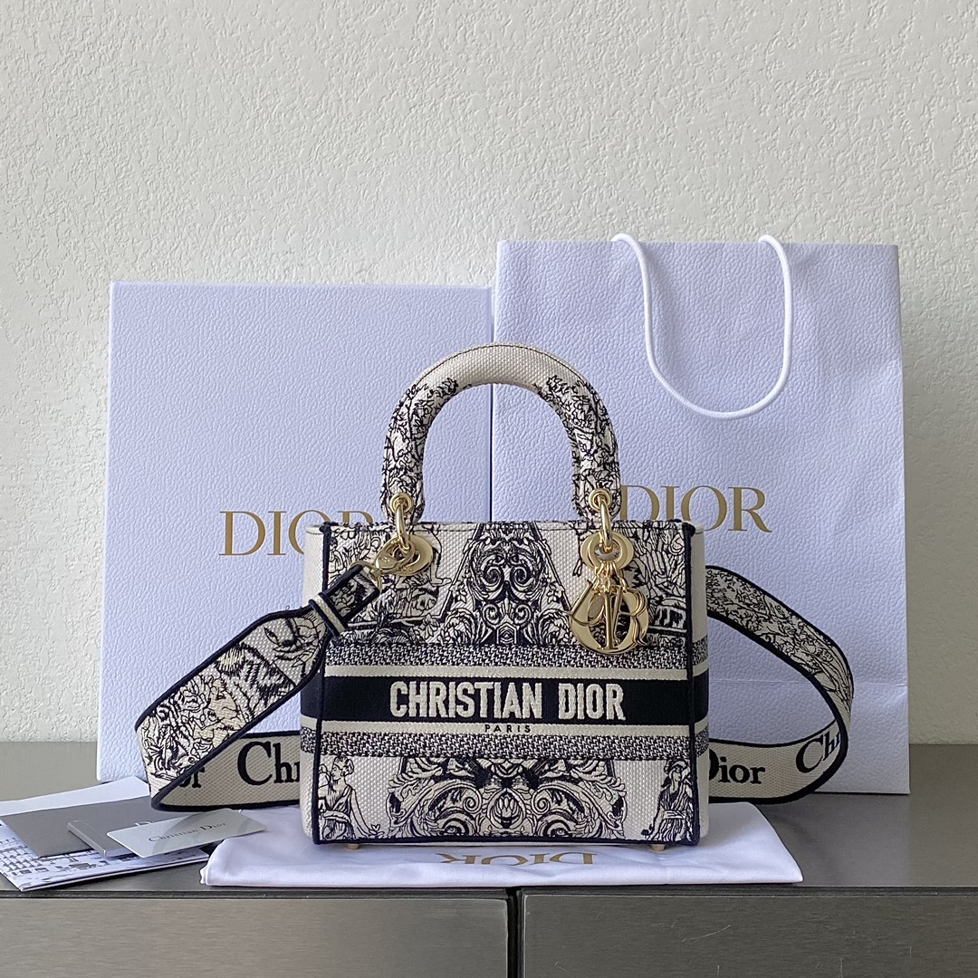 Christian Dior Medium Lady D-Lite Bag White For Women 9.5in/ 24cm