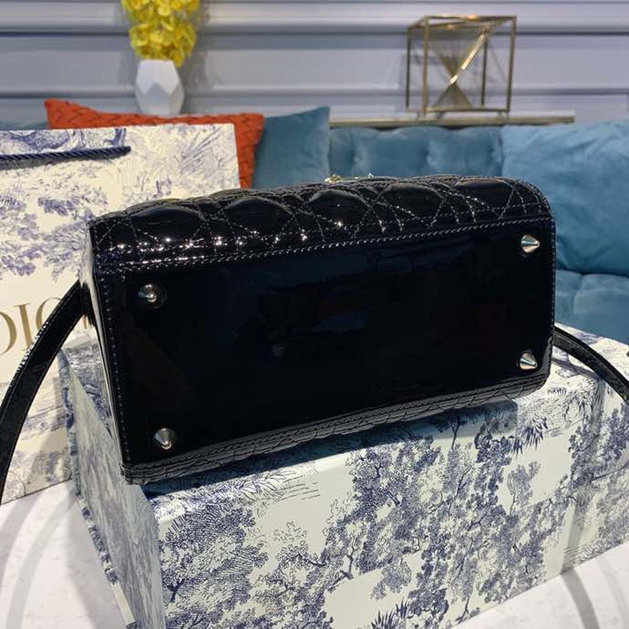 Christian Dior Medium Lady Dior Bag Black Cannage For Women 9.5in/24cm CDONGE_