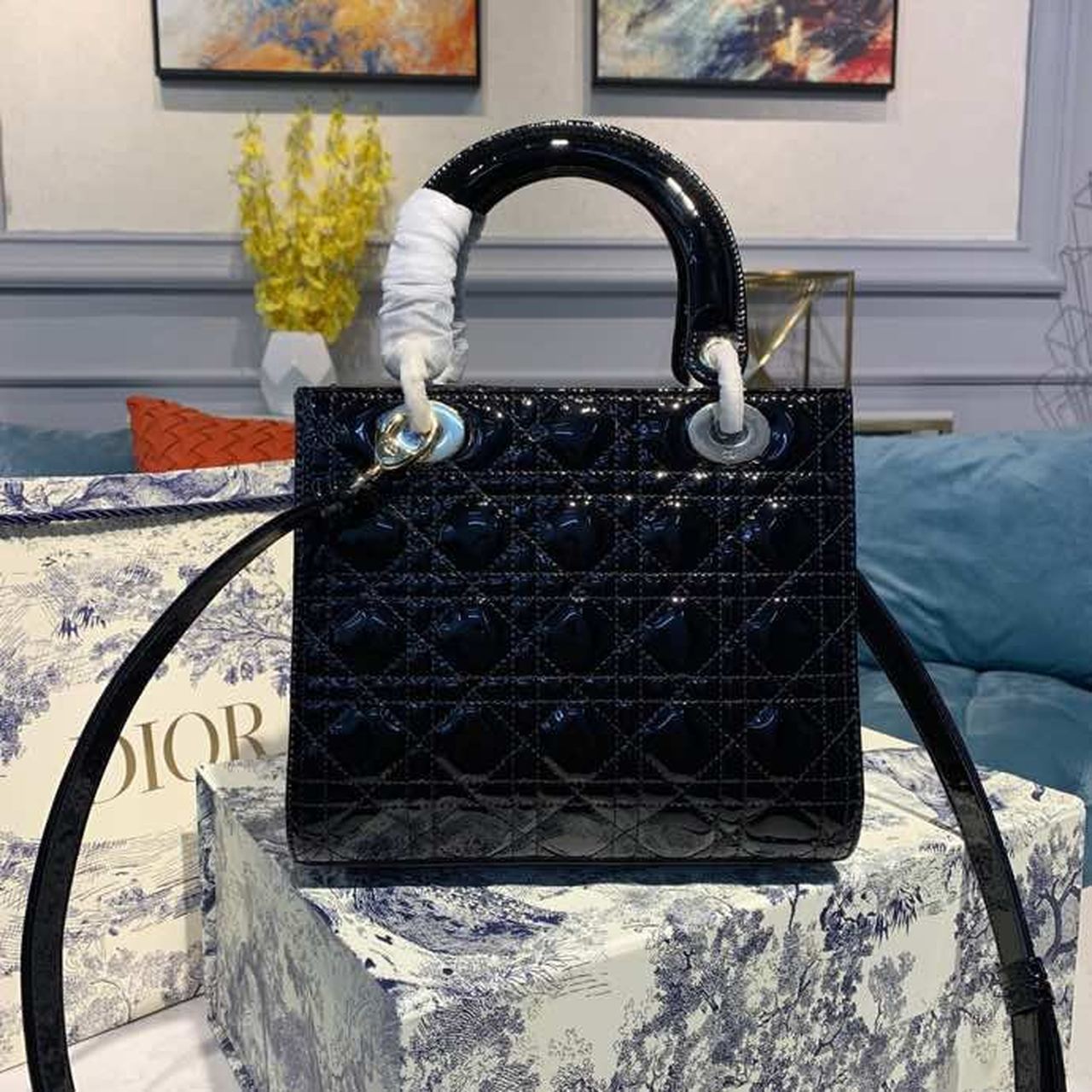 Christian Dior Medium Lady Dior Bag Black Cannage For Women 9.5in/24cm CDONGE_