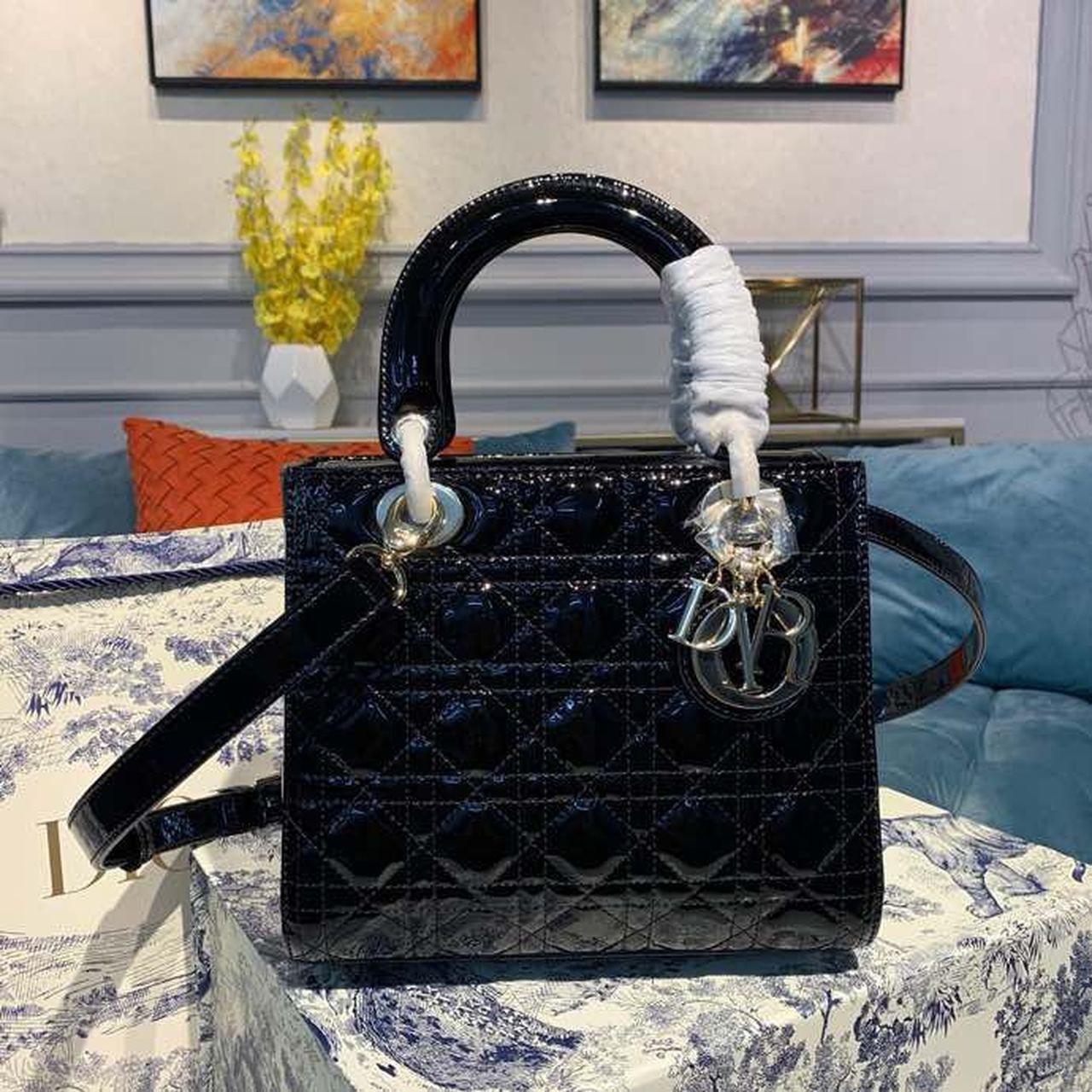 Christian Dior Medium Lady Dior Bag Black Cannage For Women 9.5in/24cm CDONGE_
