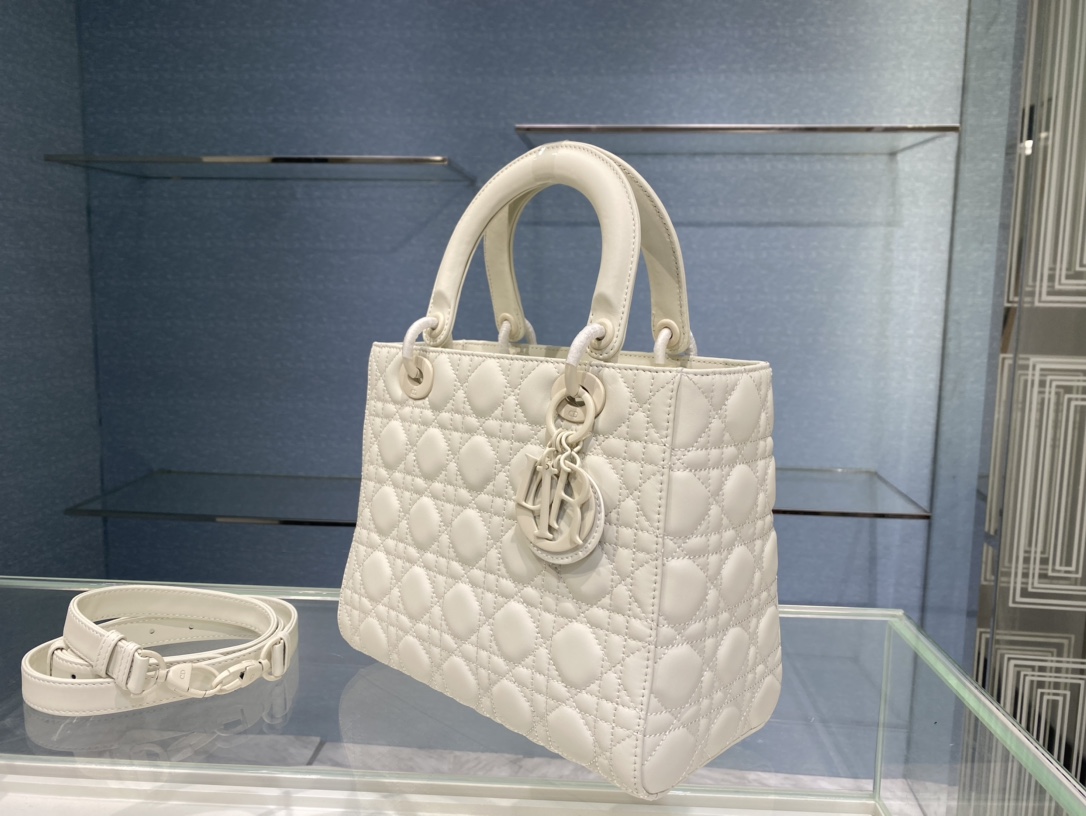 Christian Dior Medium Lady Dior Bag Dark Blue/White/Black/Beige For Women 9.5in/24cm