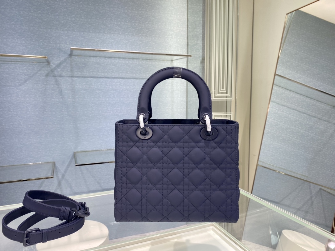 Christian Dior Medium Lady Dior Bag Dark Blue/White/Black/Beige For Women 9.5in/24cm