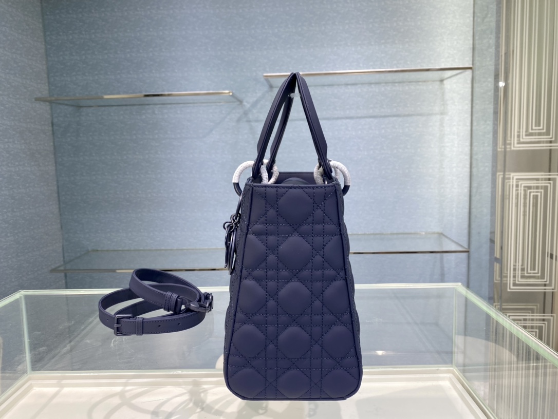 Christian Dior Medium Lady Dior Bag Dark Blue/White/Black/Beige For Women 9.5in/24cm