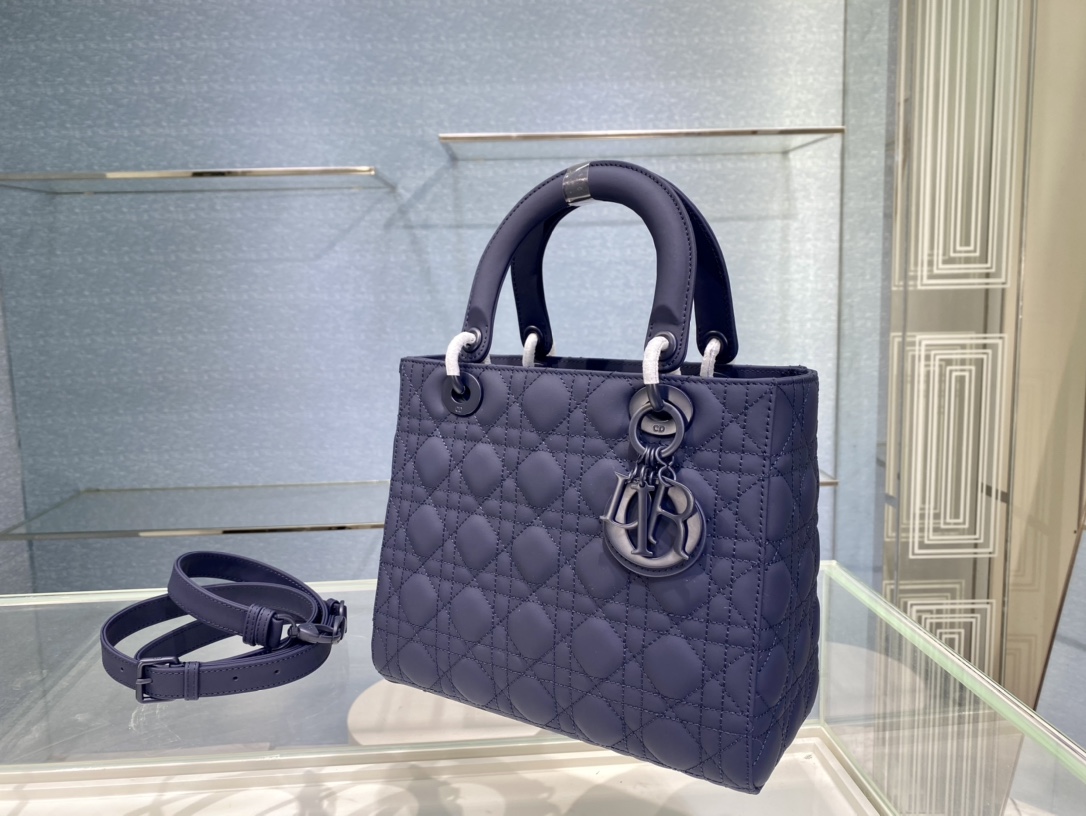 Christian Dior Medium Lady Dior Bag Dark Blue/White/Black/Beige For Women 9.5in/24cm