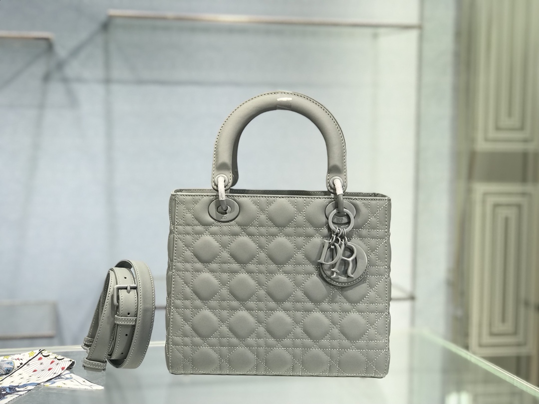 Christian Dior Medium Lady Dior Bag Dark Blue/White/Black/Beige For Women 9.5in/24cm