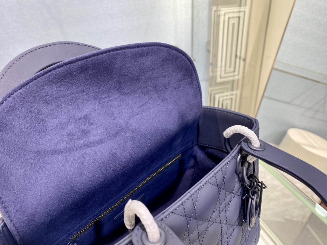 Christian Dior Medium Lady Dior Bag Dark Blue/White/Black/Beige For Women 9.5in/24cm