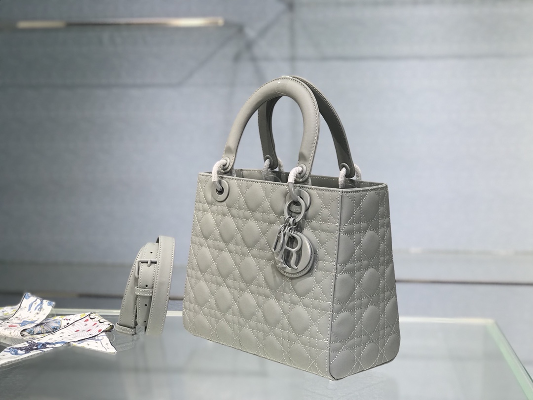 Christian Dior Medium Lady Dior Bag Dark Blue/White/Black/Beige For Women 9.5in/24cm