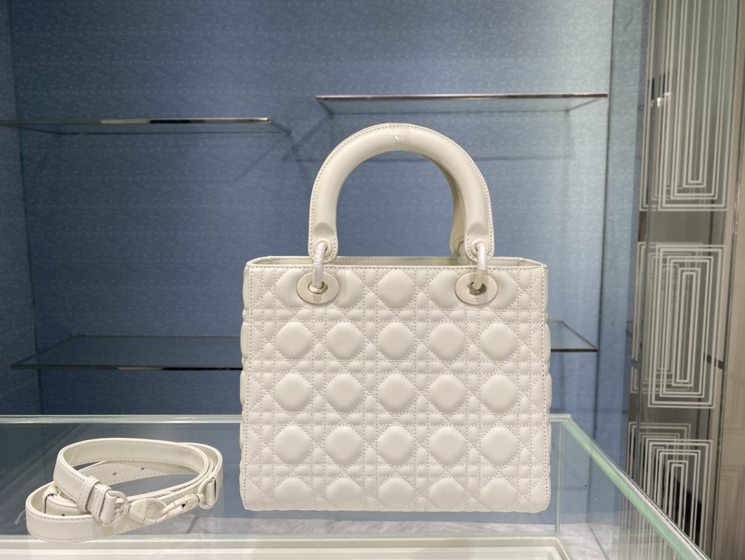 Christian Dior Medium Lady Dior Bag Dark Blue/White/Black/Beige For Women 9.5in/24cm