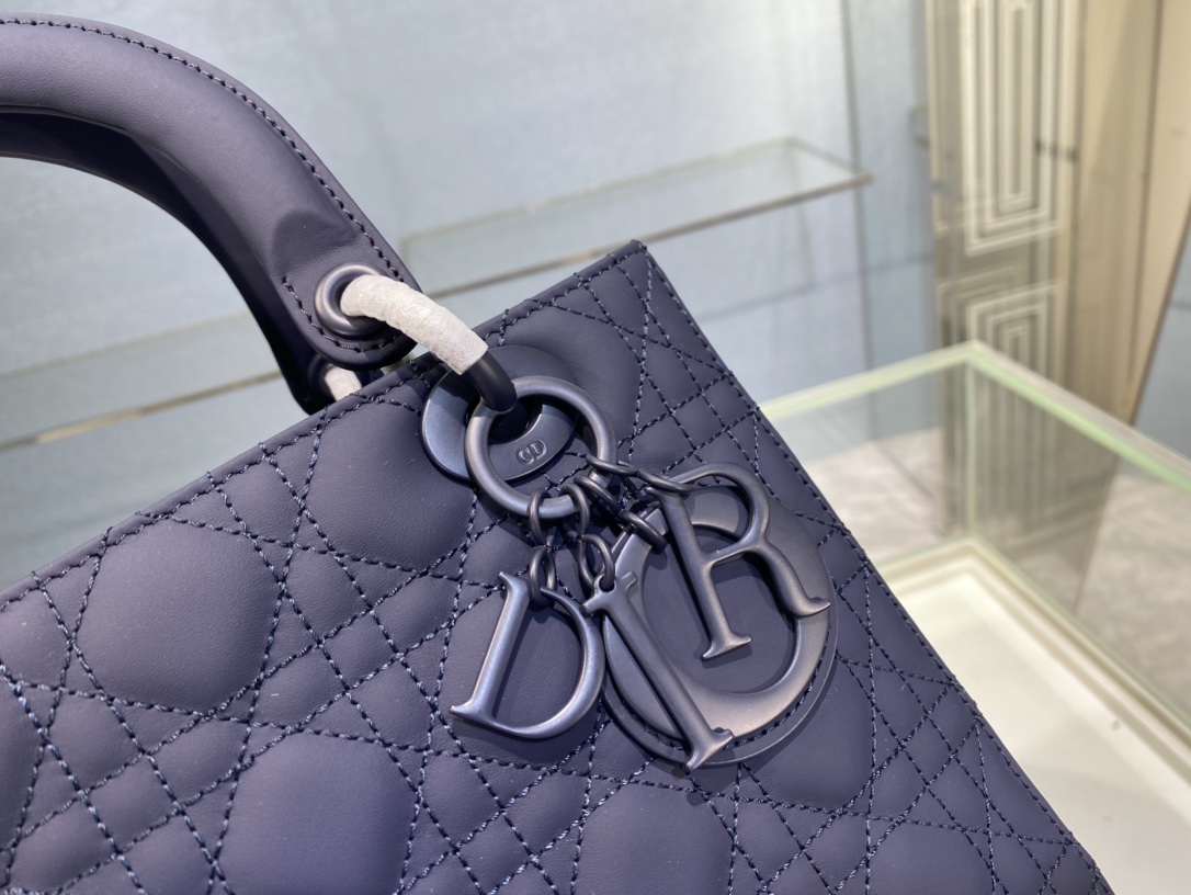 Christian Dior Medium Lady Dior Bag Dark Blue/White/Black/Beige For Women 9.5in/24cm