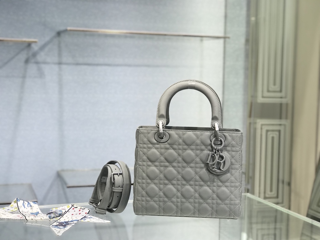 Christian Dior Medium Lady Dior Bag Dark Blue/White/Black/Beige For Women 9.5in/24cm