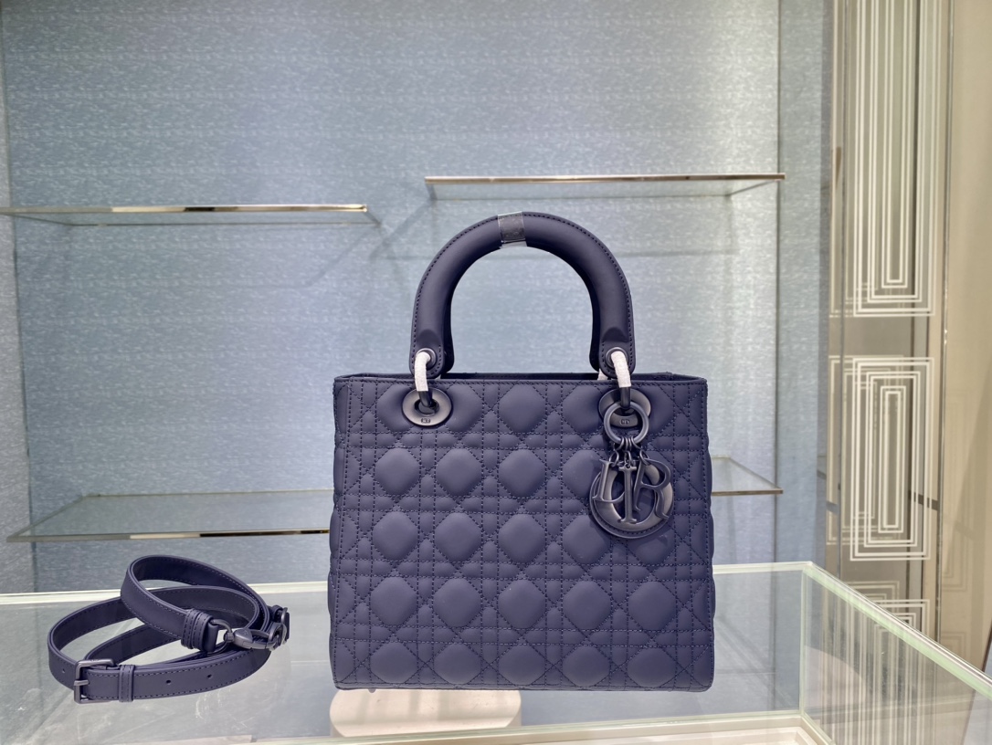 Christian Dior Medium Lady Dior Bag Dark Blue/White/Black/Beige For Women 9.5in/24cm