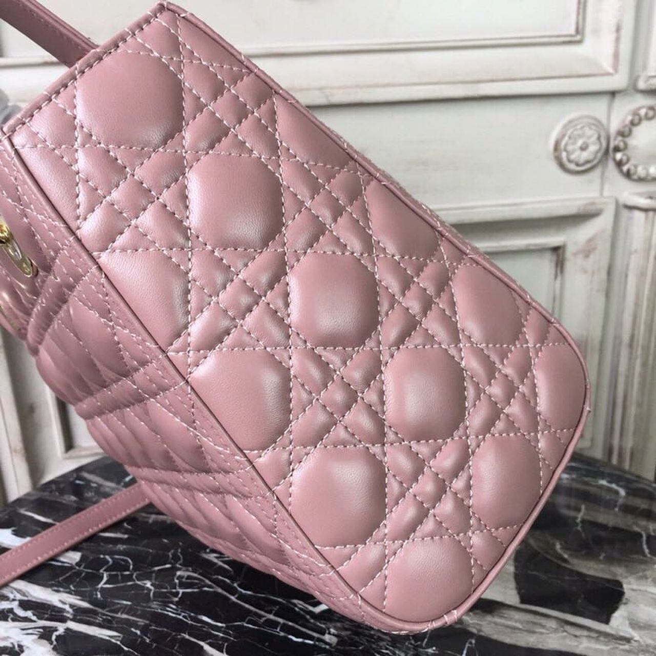 Christian Dior Medium Lady Dior Bag Gold Toned Hardware Dusty Pink For Women 24cm/9in CD