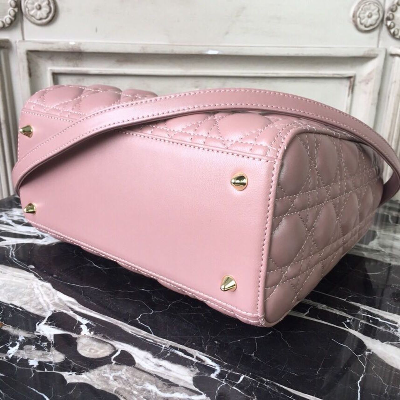 Christian Dior Medium Lady Dior Bag Gold Toned Hardware Dusty Pink For Women 24cm/9in CD
