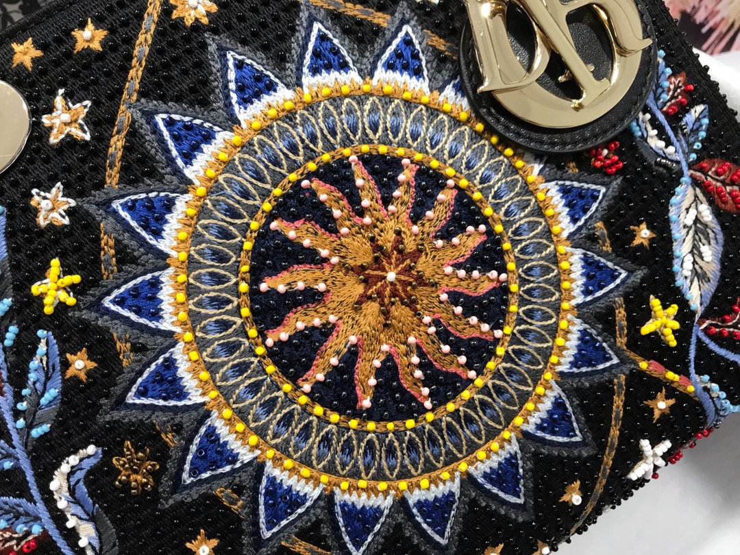 Christian Dior Medium Lady Dior Bag Gold Toned Hardware Multicolor Black For Women 9.5in/24cm CD