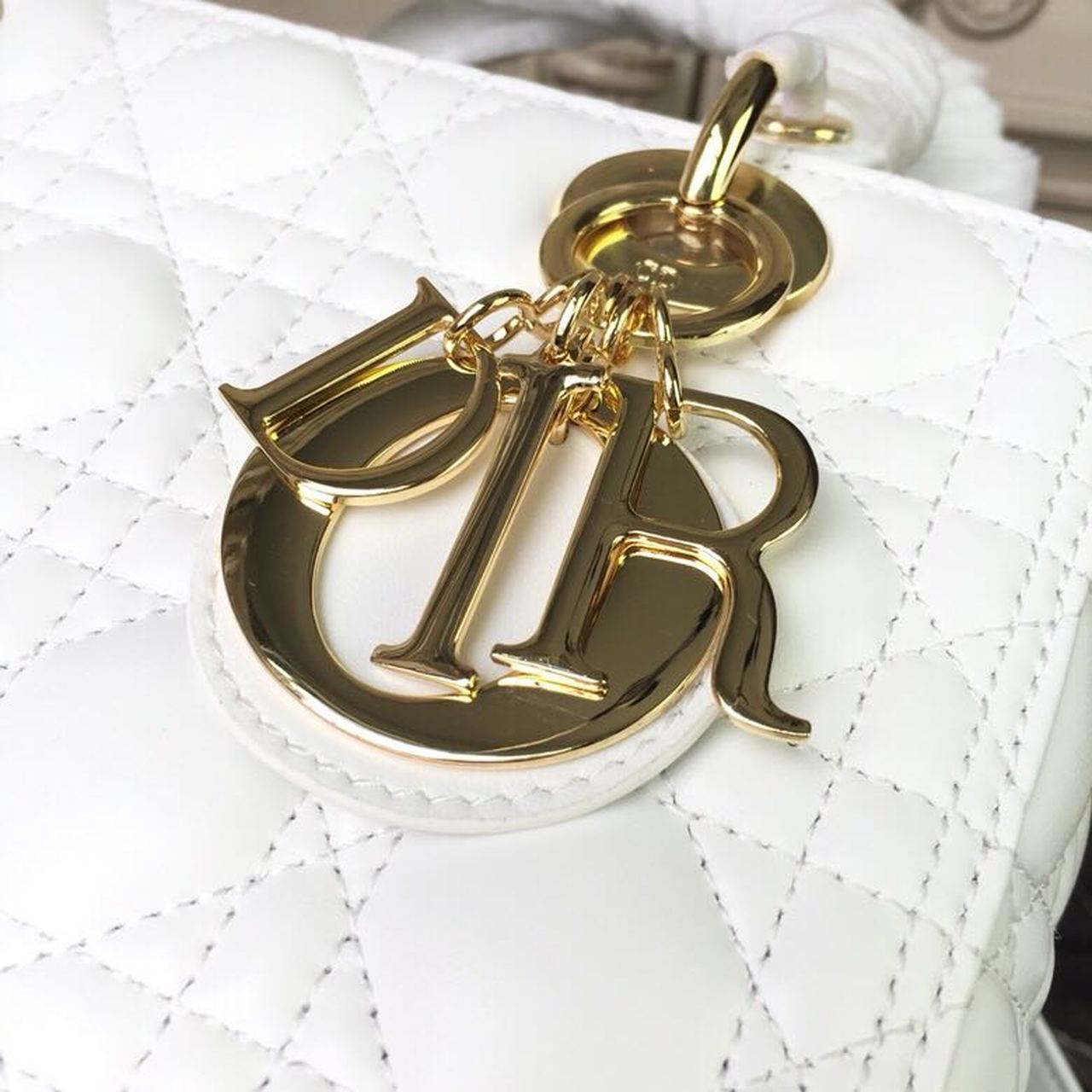 Christian Dior Medium Lady Dior Bag Gold Toned Hardware White For Women 24cm/9in CD