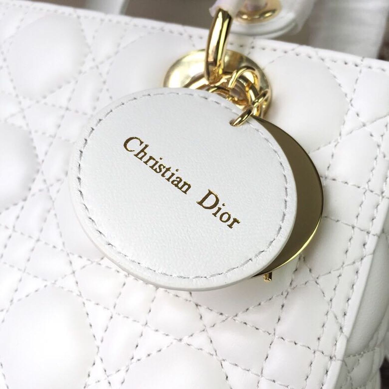 Christian Dior Medium Lady Dior Bag Gold Toned Hardware White For Women 24cm/9in CD