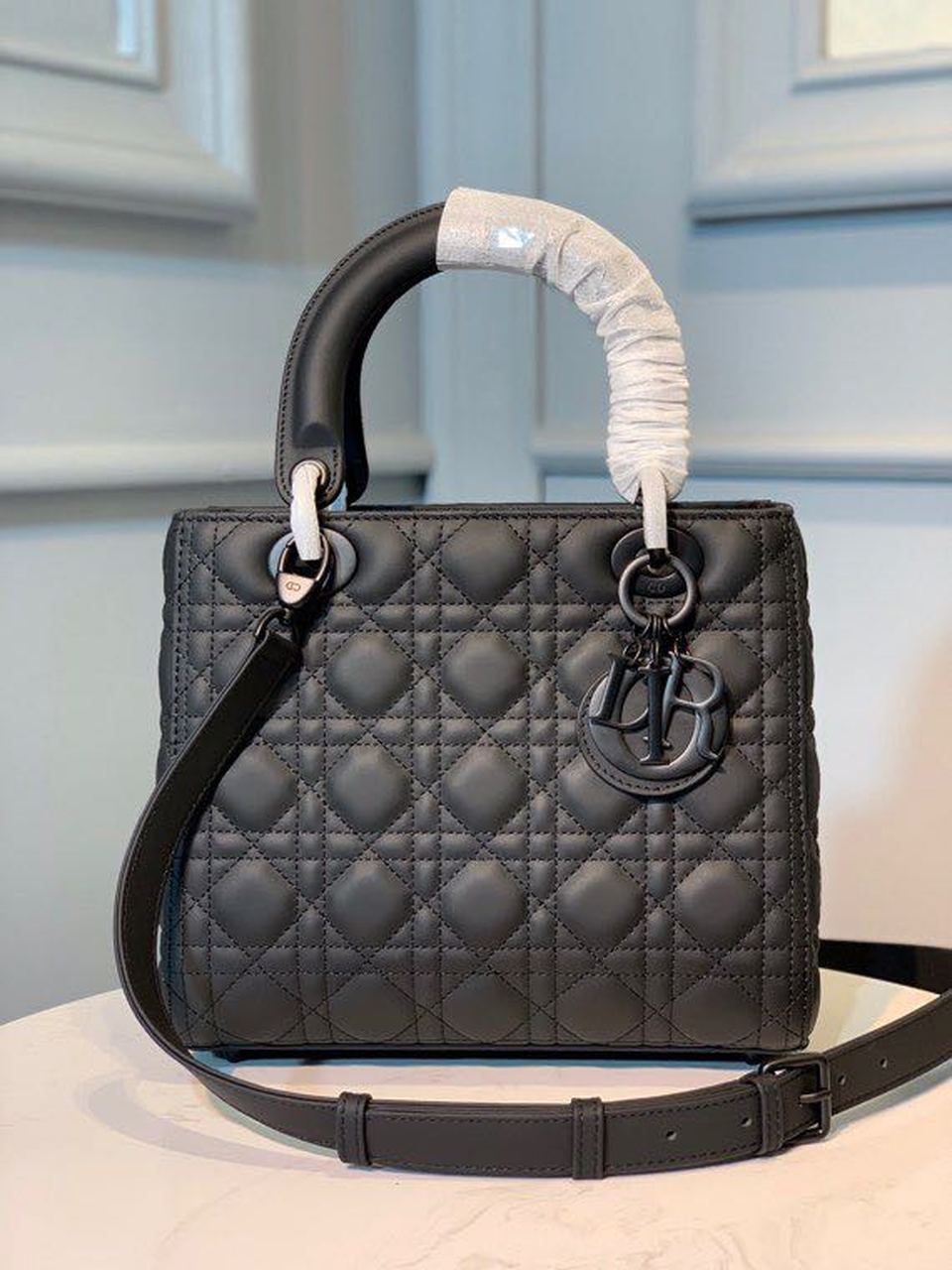 Christian Dior Medium Lady Dior Bag Matte Hardware Black Ultramatte For Women 9.5in/24cm CDSLOI_