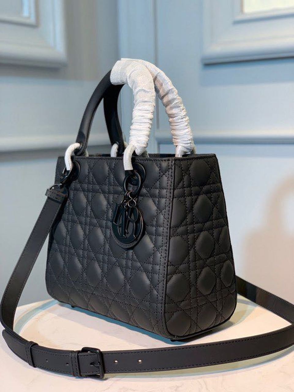 Christian Dior Medium Lady Dior Bag Matte Hardware Black Ultramatte For Women 9.5in/24cm CDSLOI_
