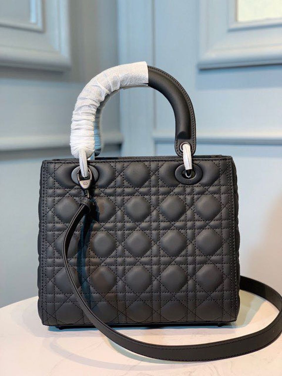 Christian Dior Medium Lady Dior Bag Matte Hardware Black Ultramatte For Women 9.5in/24cm CDSLOI_