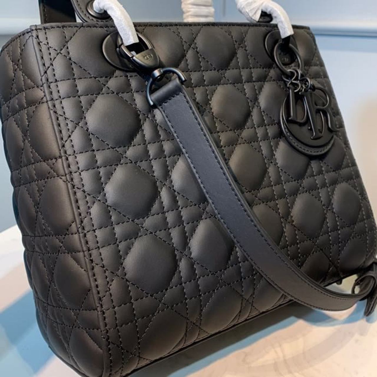 Christian Dior Medium Lady Dior Bag Matte Hardware Black Ultramatte For Women 9.5in/24cm CDSLOI_