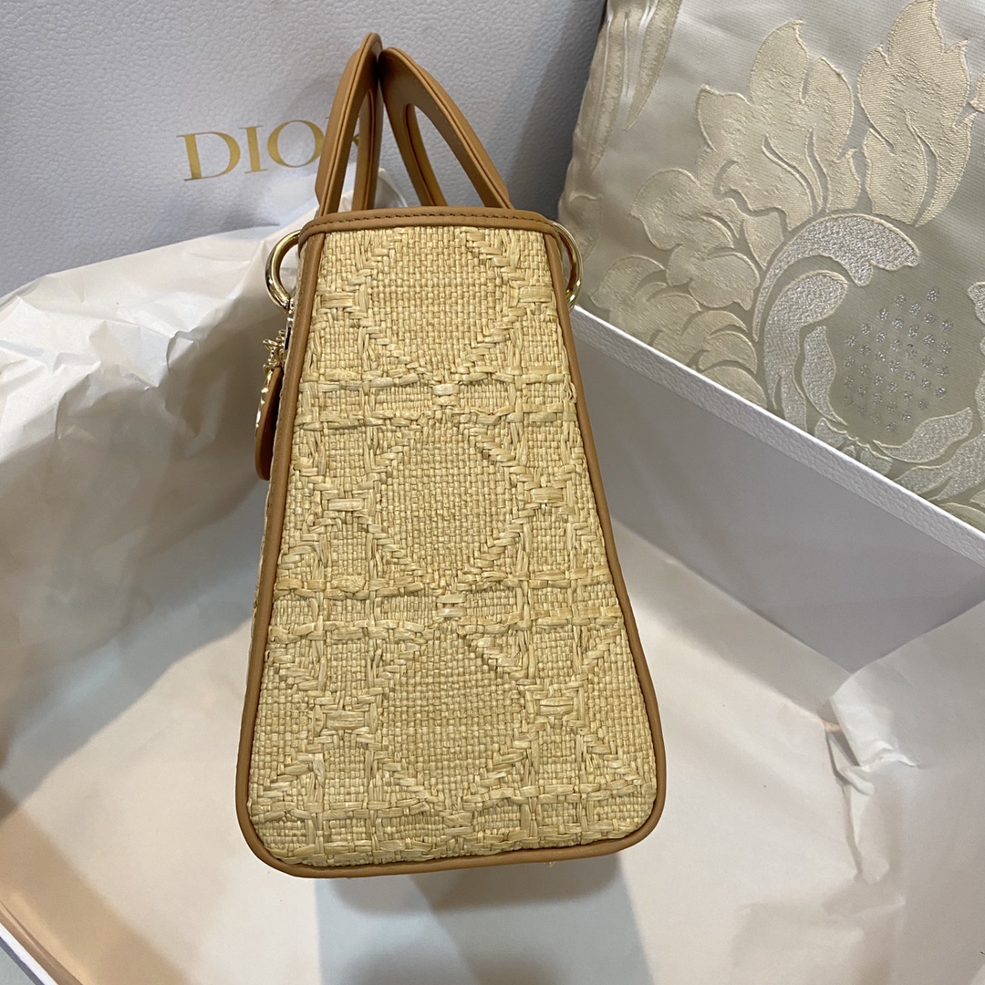 Christian Dior Medium Lady Dior Bag Natural Cannage Raffia, Brown, For Women Women’s Handbags, 24cm CDOMBD_