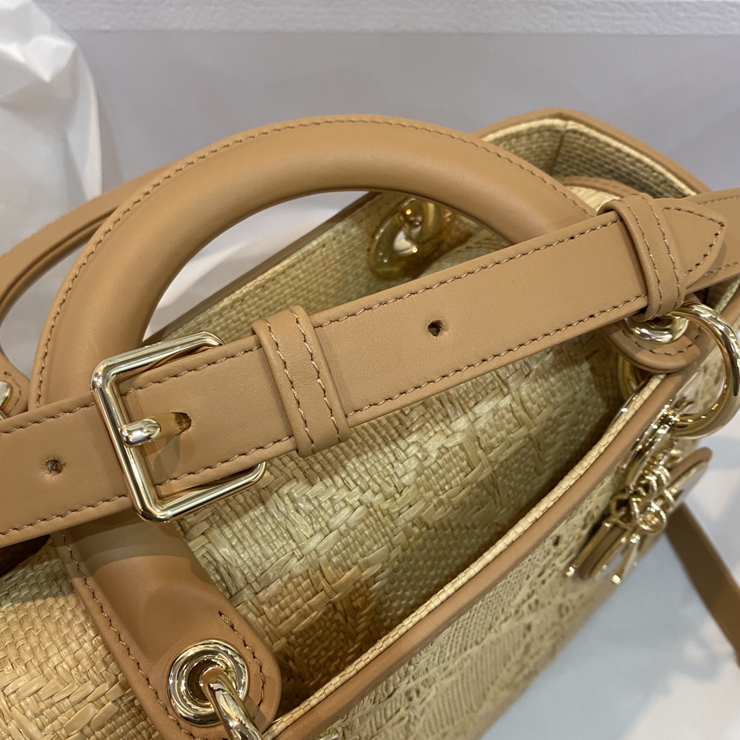 Christian Dior Medium Lady Dior Bag Natural Cannage Raffia, Brown, For Women Women’s Handbags, 24cm CDOMBD_