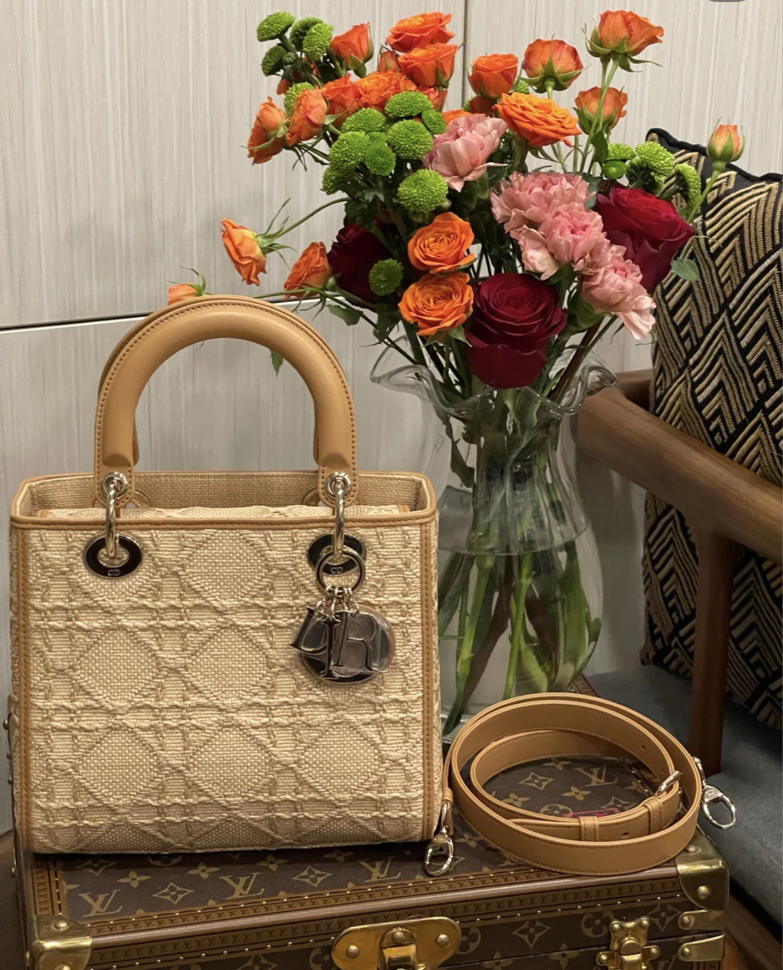 Christian Dior Medium Lady Dior Bag Natural Cannage Raffia, Brown, For Women Women’s Handbags, 24cm CDOMBD_