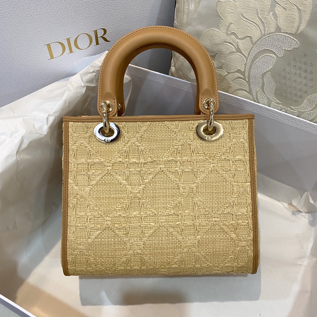 Christian Dior Medium Lady Dior Bag Natural Cannage Raffia, Brown, For Women Women’s Handbags, 24cm CDOMBD_