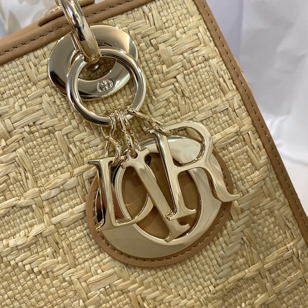 Christian Dior Medium Lady Dior Bag Natural Cannage Raffia, Brown, For Women Women’s Handbags, 24cm CDOMBD_